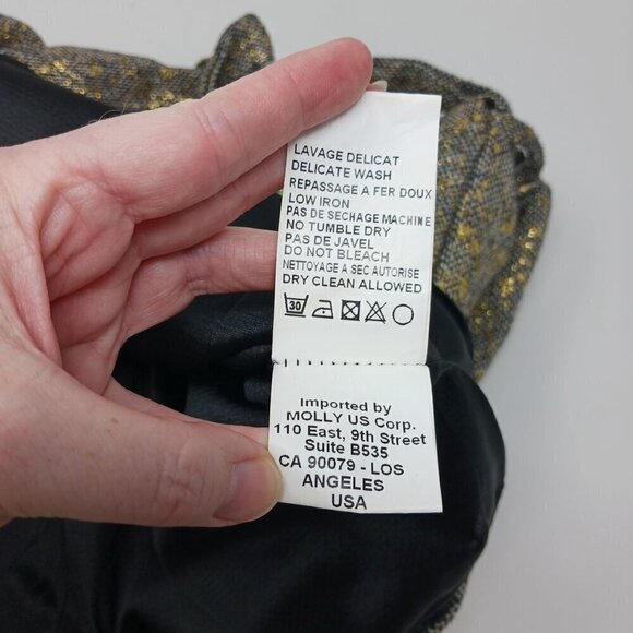 Molly Bracken Black Gold Metallic Sleeveless Mini Dress Belted  Party Event - Picture 7 of 7